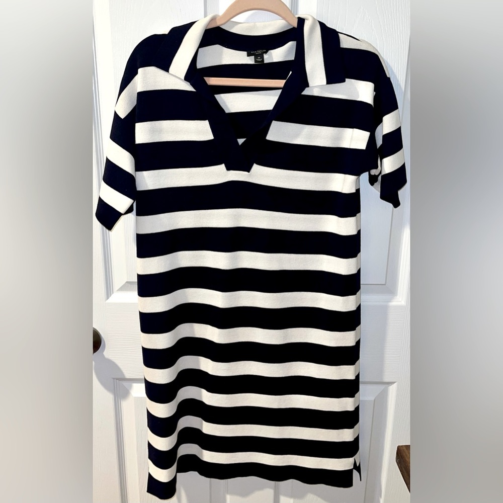 Ann Taylor Women’s Petite Medium dress black white striped